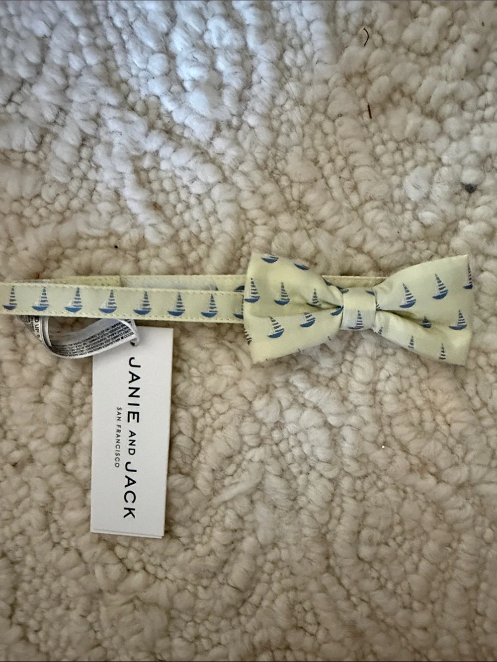 Janie and Jack Pale Yellow Bow Tie with Blue Sailboats